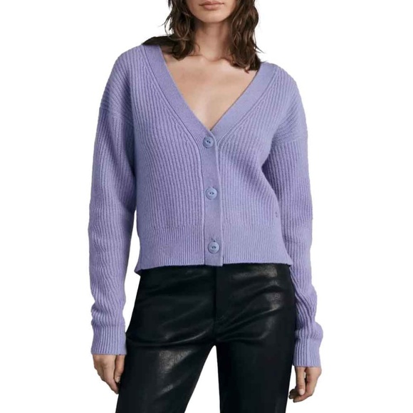 Rag & Bone Pierce Cashmere Purple Cropped Sweater - Picture 1 of 6